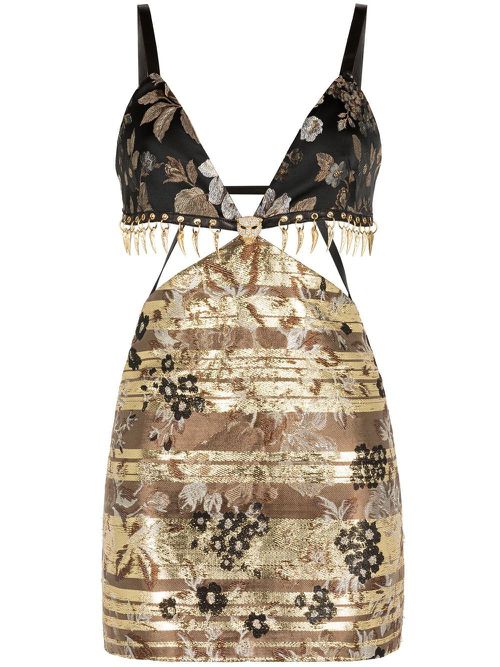 Floral-jacquard minidress - Brown