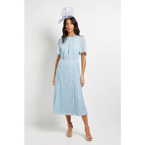 Wallis Chiffon Lace Insert Midi Dress In Blue