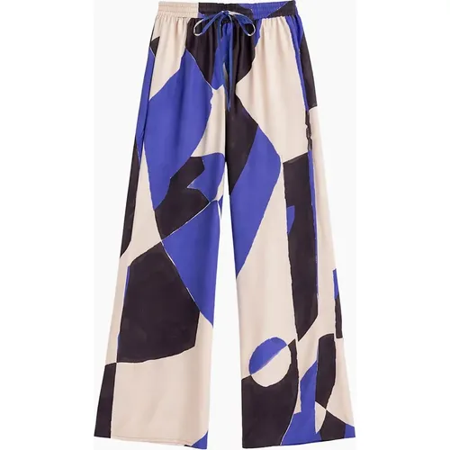 RO&ZO Women's Petite Blue Abstract Print Trouser