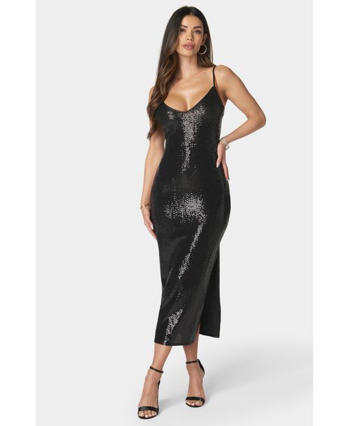 Women's Disco Dot Maxi Tank Bodycon Dress - Black