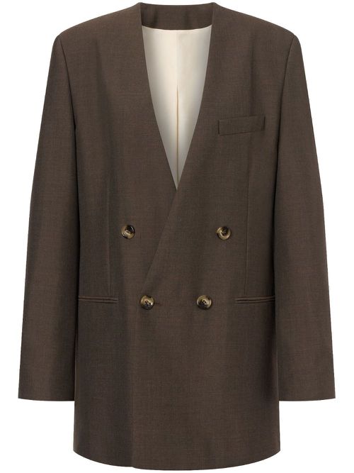 Lapeless double-breasted blazer - Brown