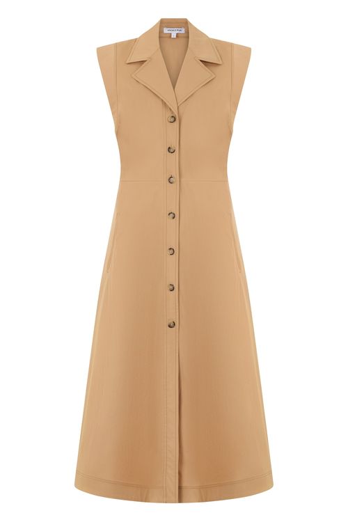 Sleeveless Midi Button-Front Cotton-Blend Dress