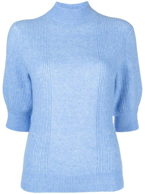 High-neck cropped-sleeve jumper - Blue