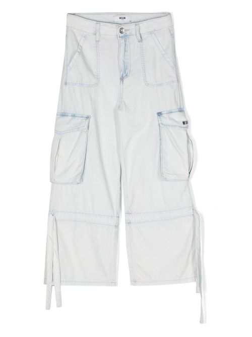 Logo-embroidered chambray jeans - Blue