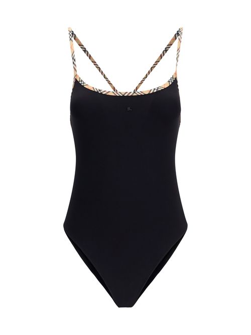 Check Trim Swimsuit — Black