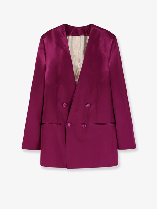 Double-Breasted Satin Blazer — Purple