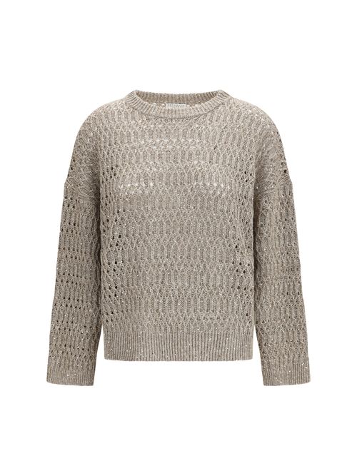 Openwork Silk Sweater — Beige