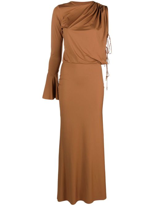 Liv asymmetric-sleeves dress - Brown
