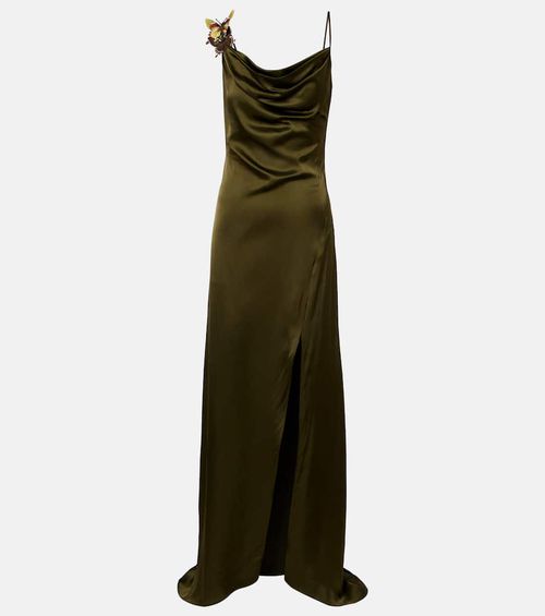 Appliqué satin gown