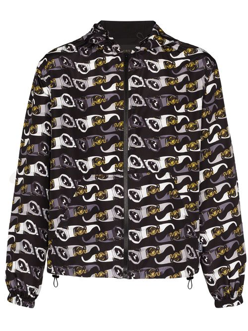 Hooded sunglasses-print jacket - Black