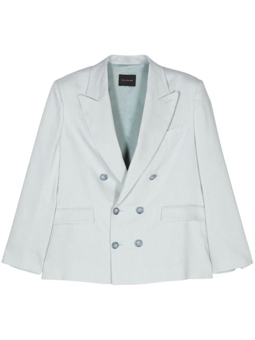 Linen-blend double-breasted blazer - Blue