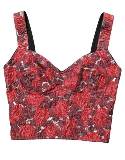 Floral Jacquard Cropped Tank Top — Red