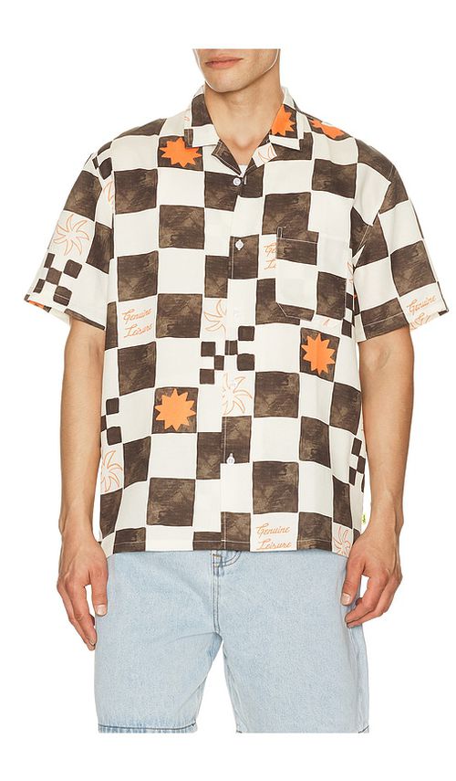 Duvin Design Check Button Up Shirt in Brown. - S also in M, L, XL/1X