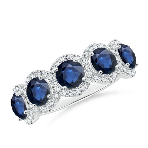Angara 2.3 Carats Half Eternity Five-Stone Sapphire Halo Ring in Platinum