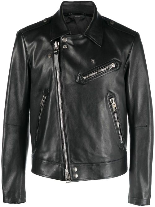 Off-centre leather jacket - Black