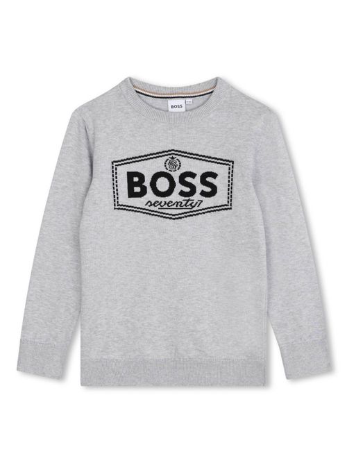 Intarsia knit-logo cotton jumper - Grey