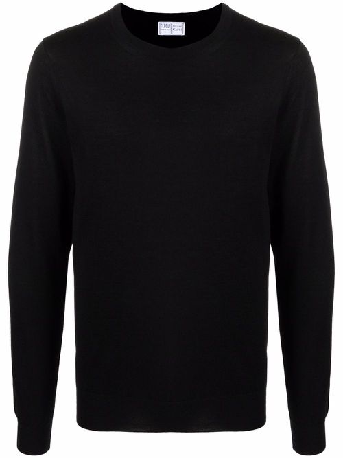 Fine-knit ribbed-trim jumper - Black