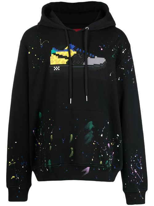 Graphic-print paint-splattered hoodie - Black