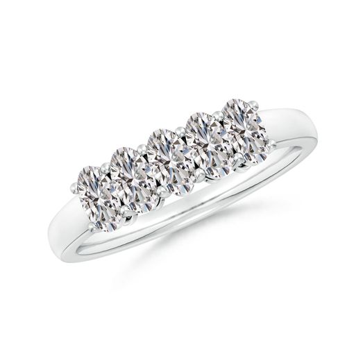 Angara 1.05 Carats Prong-Set Oval Diamond Five Stone Wedding Ring in Platinum