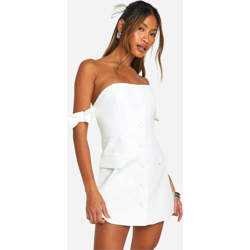 Boohoo Womens Bow Bardot Tailored Mini Dress - White
