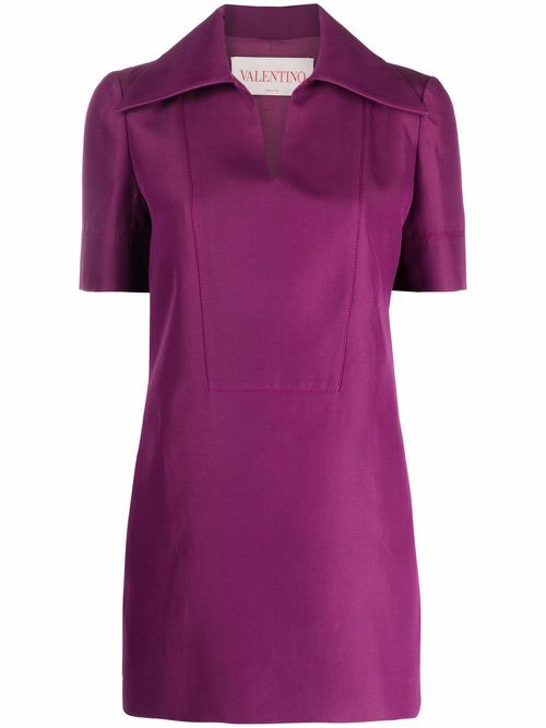 Open collar short sleeve dress - Purple