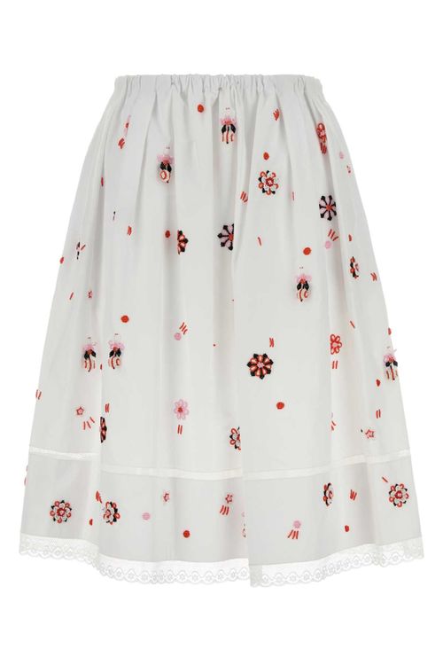 Embroidered Poplin Skirt — White