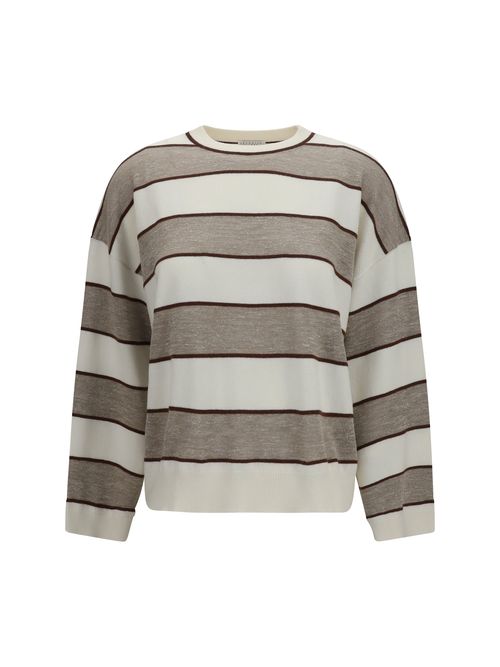 Striped Merino Wool Sweater — Beige