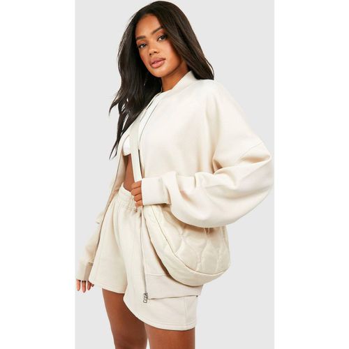 Boohoo Women's Bomber Zip Through Short Tracksuit in Stone