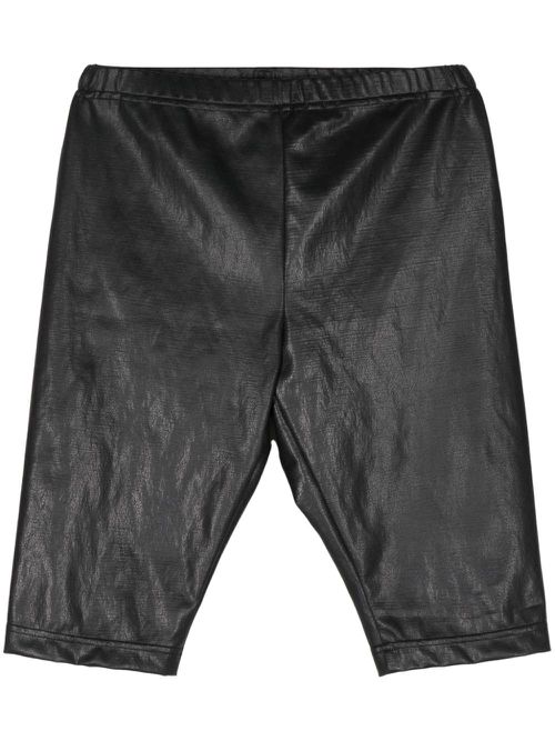 Elasticated-waist faux-leather shorts - Black