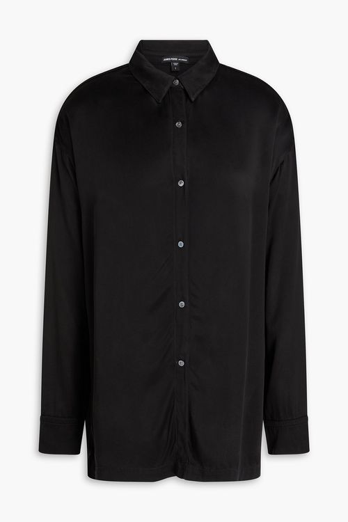 Cupro and modal-blend satin-twill shirt - Black - 1