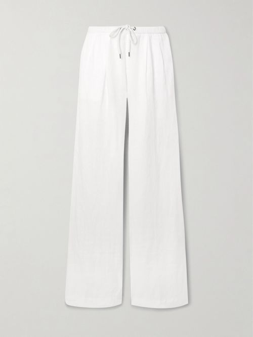 Pleated Linen Wide-leg Pants - White