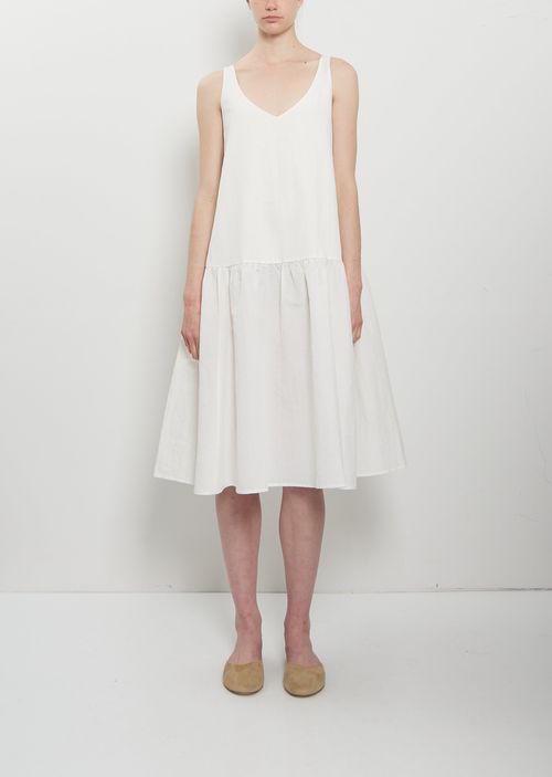 Apuntob Linen Cotton V-Neck leeveless Dress Meringue ize