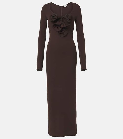 Floral-appliqué jersey maxi dress