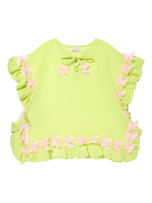 Butterfly-embellished ruffled casual dress - Green