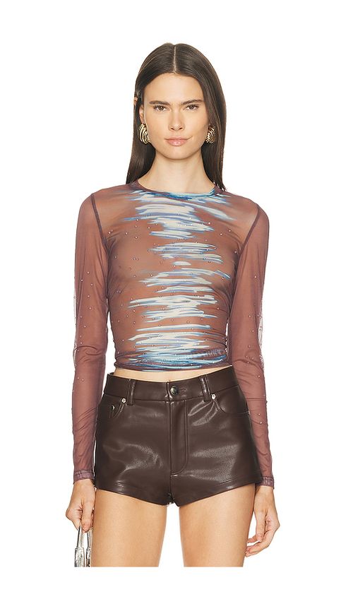 Betta Mesh Top in Brown. M. Also in L, S