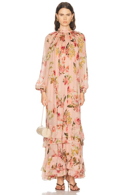 HEMANT AND NANDITA Ayla Floral Maxi Dress in Peach - Peach. M also in
