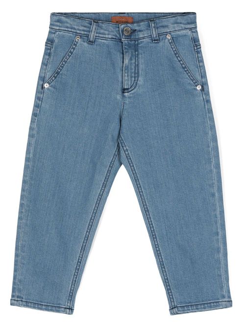 Zigzag-embroidered tapered jeans - Blue