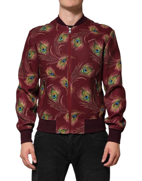 Peacock Feather Print Jacket — Maroon