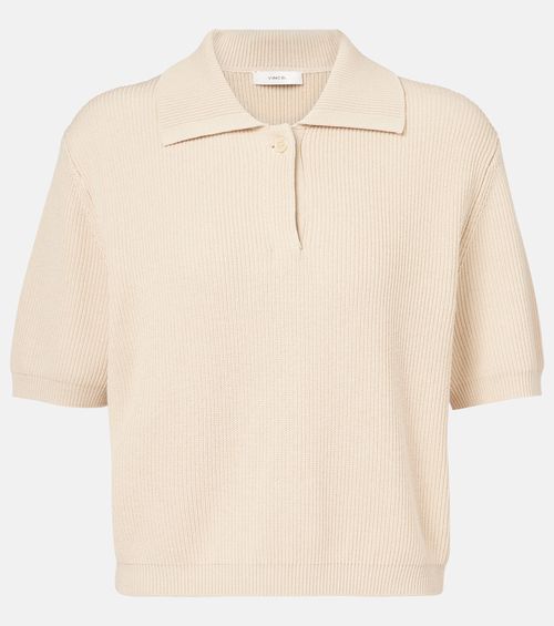 Ribbed-knit silk and cotton polo shirt