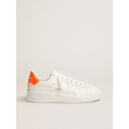 Golden Goose - White Purestar Sneakers With Fluorescent Orange Heel Tab, Man
