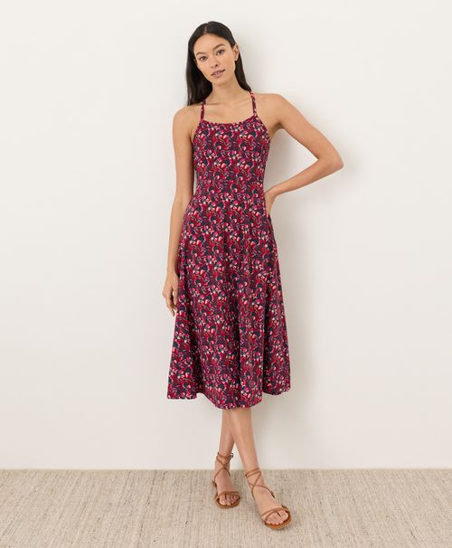 Women's Paradise Petals Poppy Red Fit & Flare Midi Dress RZ