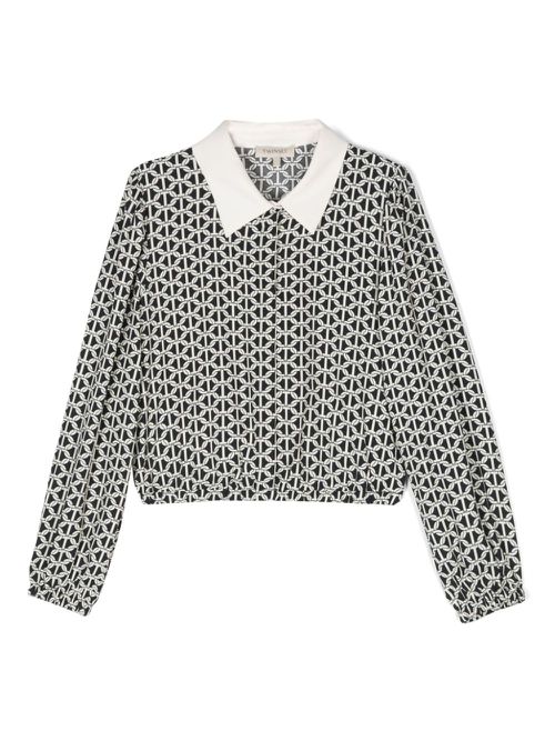 Printed crepe-de-chine blouse - Black