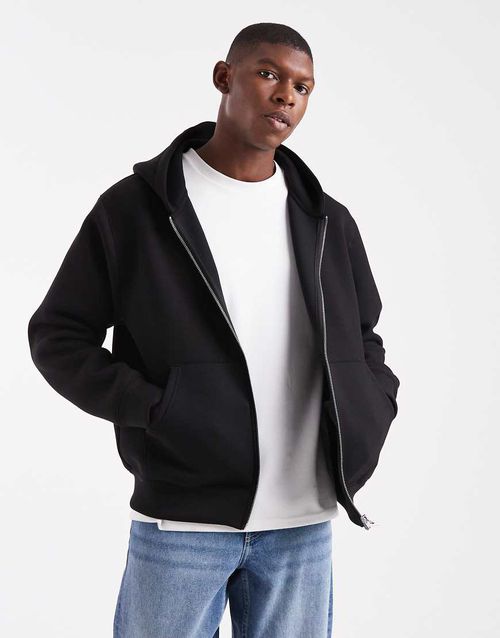 Oversized hoodie with double zip in black in scuba-style fabric