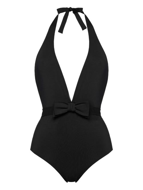 Halter-Neck Plunging Swimsuit — Black