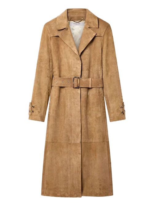 Waxed Treatment With Lived-In Effect Suede Trench Coat