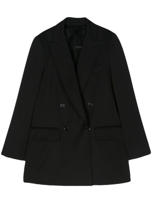 Double-breasted wool-blend blazer - Black