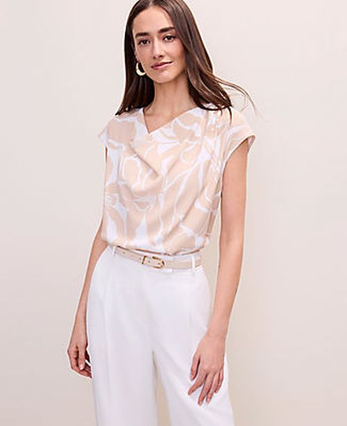 Ann Taylor Floral Mixed Media Cowl Neck Top