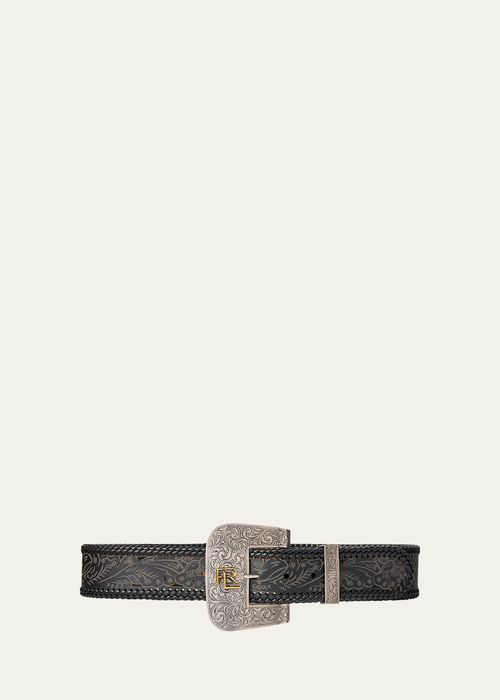 Lasered Calf-Suede Wide Western Belt