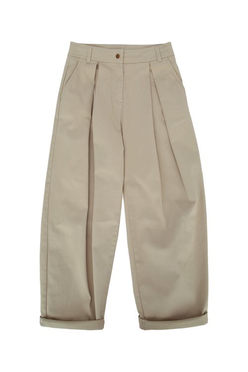Pleated Cotton Trousers — Beige