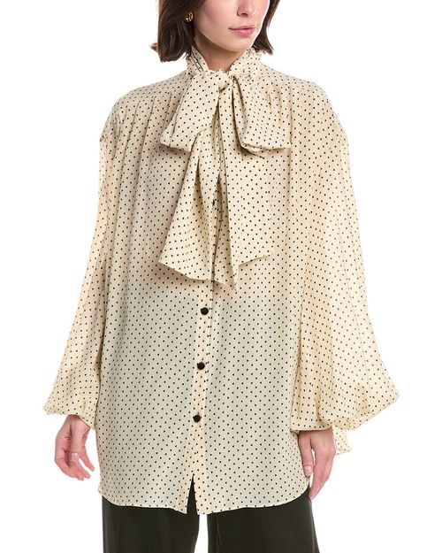 Bow Tie Printed Silk Shirt